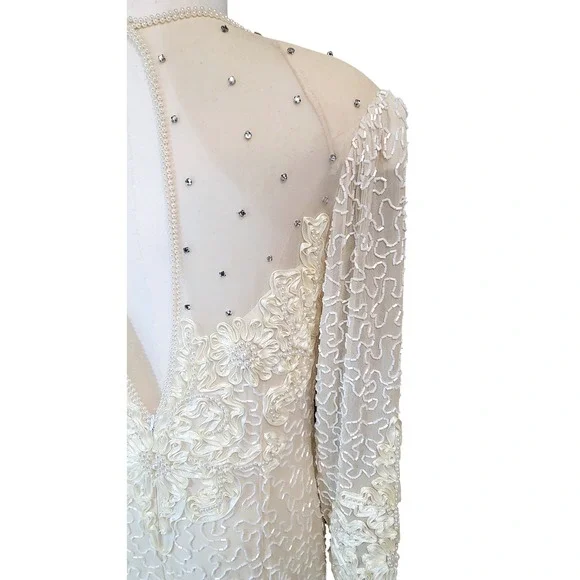 Vintage Alyce Designs Beaded Embellished Gown Long‎ Sleeve Formal Dress